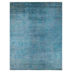 Contemporary Overdyed Hand Knotted Wool Blue Area Rug