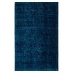 Contemporary Overdyed Hand Knotted Wool Blue Area Rug