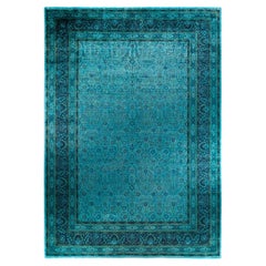 Alfombra de lana teñida a mano contemporánea azul
