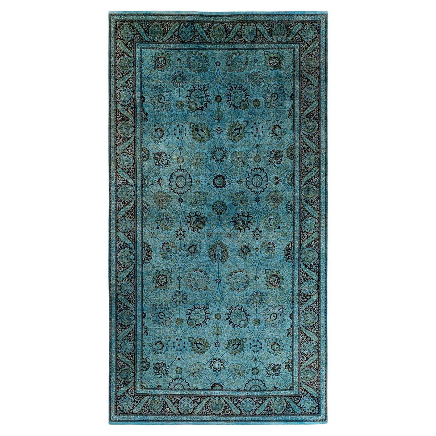 Contemporary Overdyed Hand Knotted Wool Blue Area Rug
