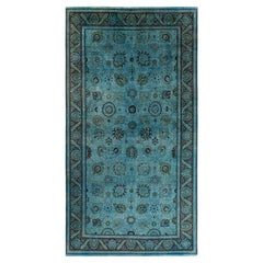 Contemporary Overdyed Hand Knotted Wool Blue Area Rug