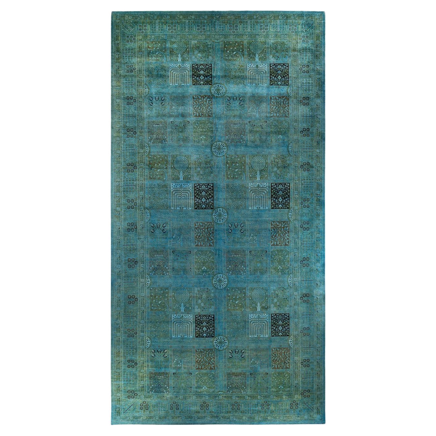 Contemporary Overdyed Hand Knotted Wool Blue Area Rug