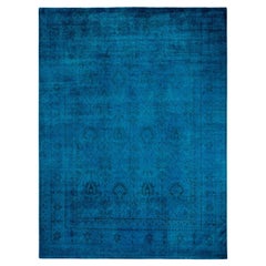 Contemporary Overdyed Hand Knotted Wool Blue Area Rug