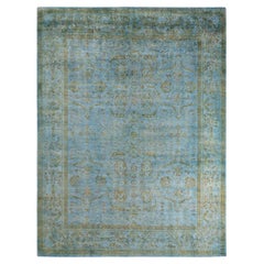 Contemporary Overdyed Hand Knotted Wool Blue Area Rug