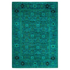 Contemporary Overdyed Hand Knotted Wool Blue Area Rug