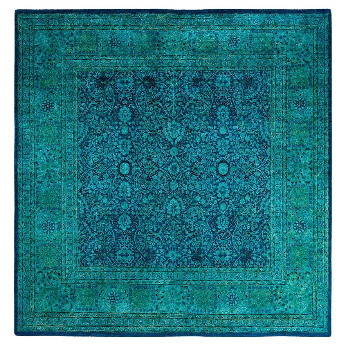 Contemporary Overdyed Hand Knotted Wool Blue Area Rug