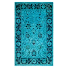 Contemporary Overdyed Hand Knotted Wool Blue Area Rug