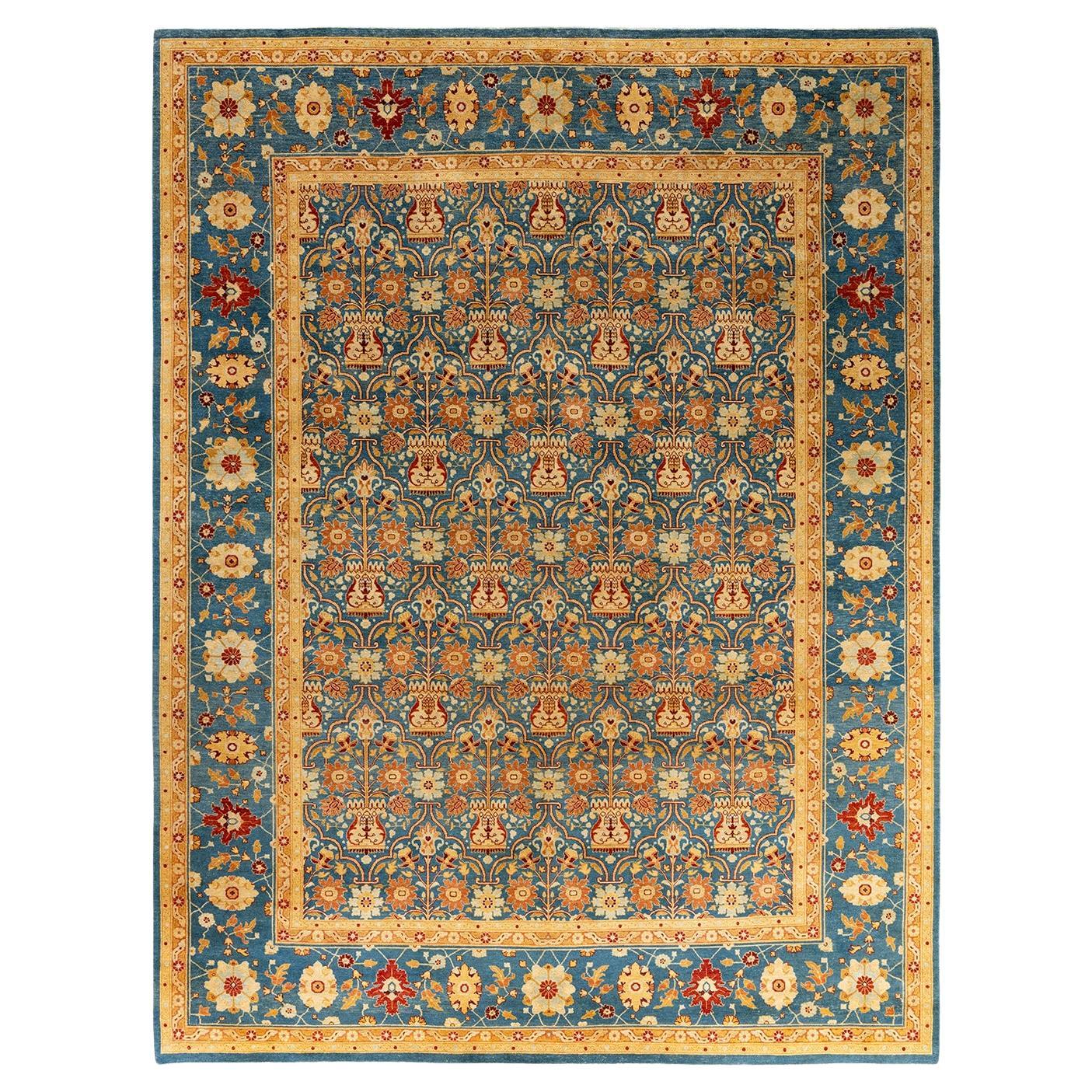 Contemporary Overdyed Hand Knotted Wool Blue Area Rug im Angebot