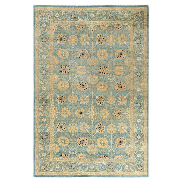 Small Blue Wool Rug 2'x3' Arctic Blue Sultanabad Reimagined Hand Knotted Pure Wool Small ...