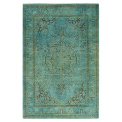 Contemporary Overdyed Hand Knotted Wool Blue Area Rug