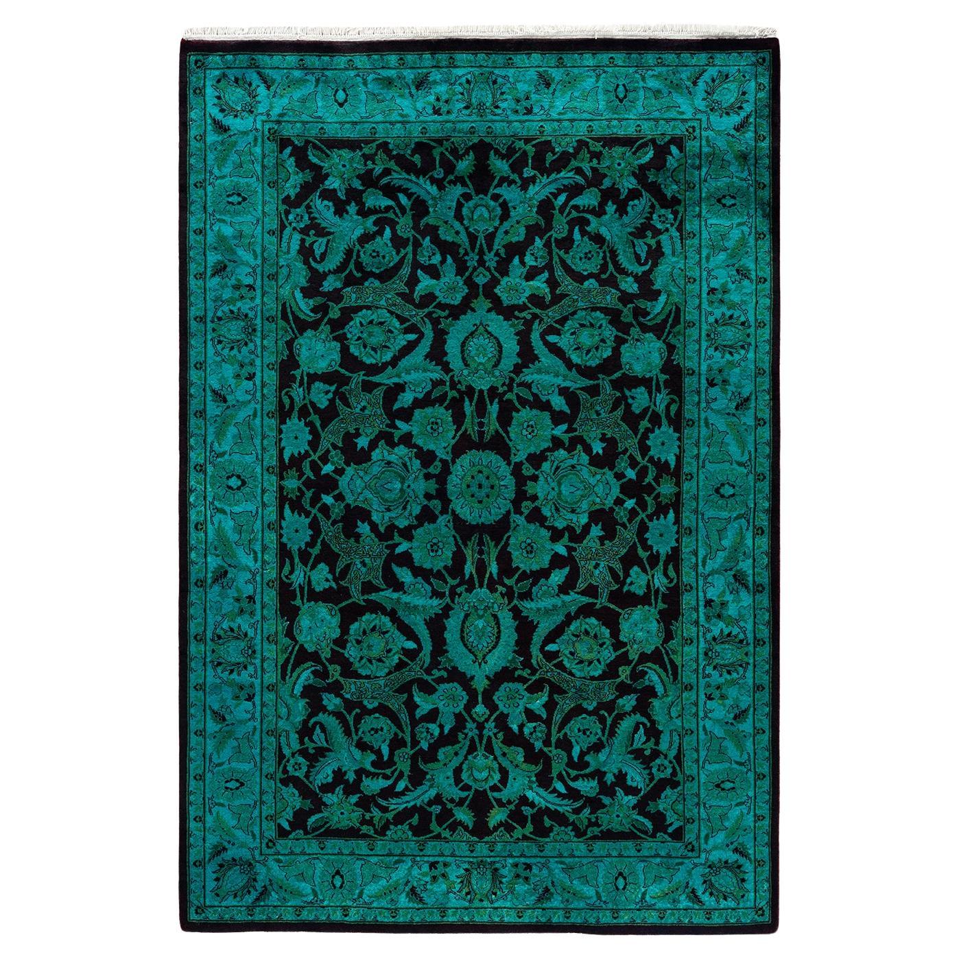 Alfombra de lana teñida a mano contemporánea azul