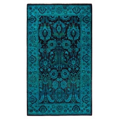 Contemporary Overdyed Hand Knotted Wool Blue Area Rug