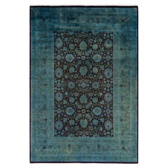 Contemporary Overdyed Hand Knotted Wool Blue Area Rug