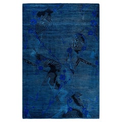 Contemporary Overdyed Hand Knotted Wool Blue Area Rug