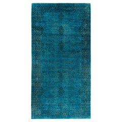 Contemporary Overdyed Hand Knotted Wool Blue Area Rug