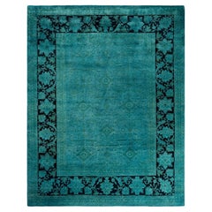 Contemporary Overdyed Hand Knotted Wool Blue Area Rug