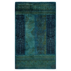 Alfombra de lana teñida a mano contemporánea azul