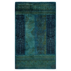 Contemporary Overdyed Hand Knotted Wool Blue Area Rug