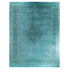 Contemporary Overdyed Hand Knotted Wool Blue Area Rug