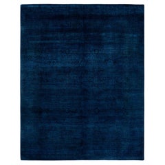 Contemporary Overdyed Hand Knotted Wool Blue Area Rug