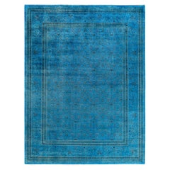 Contemporary Overdyed Hand Knotted Wool Blue Area Rug