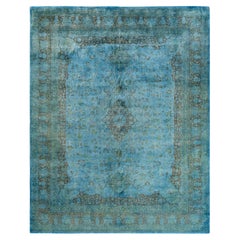 Contemporary Overdyed Hand Knotted Wool Blue Area Rug