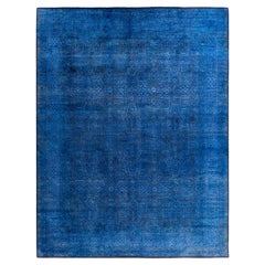 Contemporary Overdyed Hand Knotted Wool Blue Area Rug