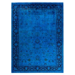 Alfombra de lana teñida a mano contemporánea azul