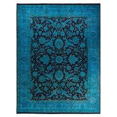Contemporary Overdyed Hand Knotted Wool Blue Area Rug