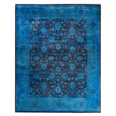 Contemporary Overdyed Hand Knotted Wool Blue Area Rug