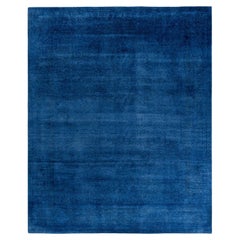 Contemporary Overdyed Hand Knotted Wool Blue Area Rug