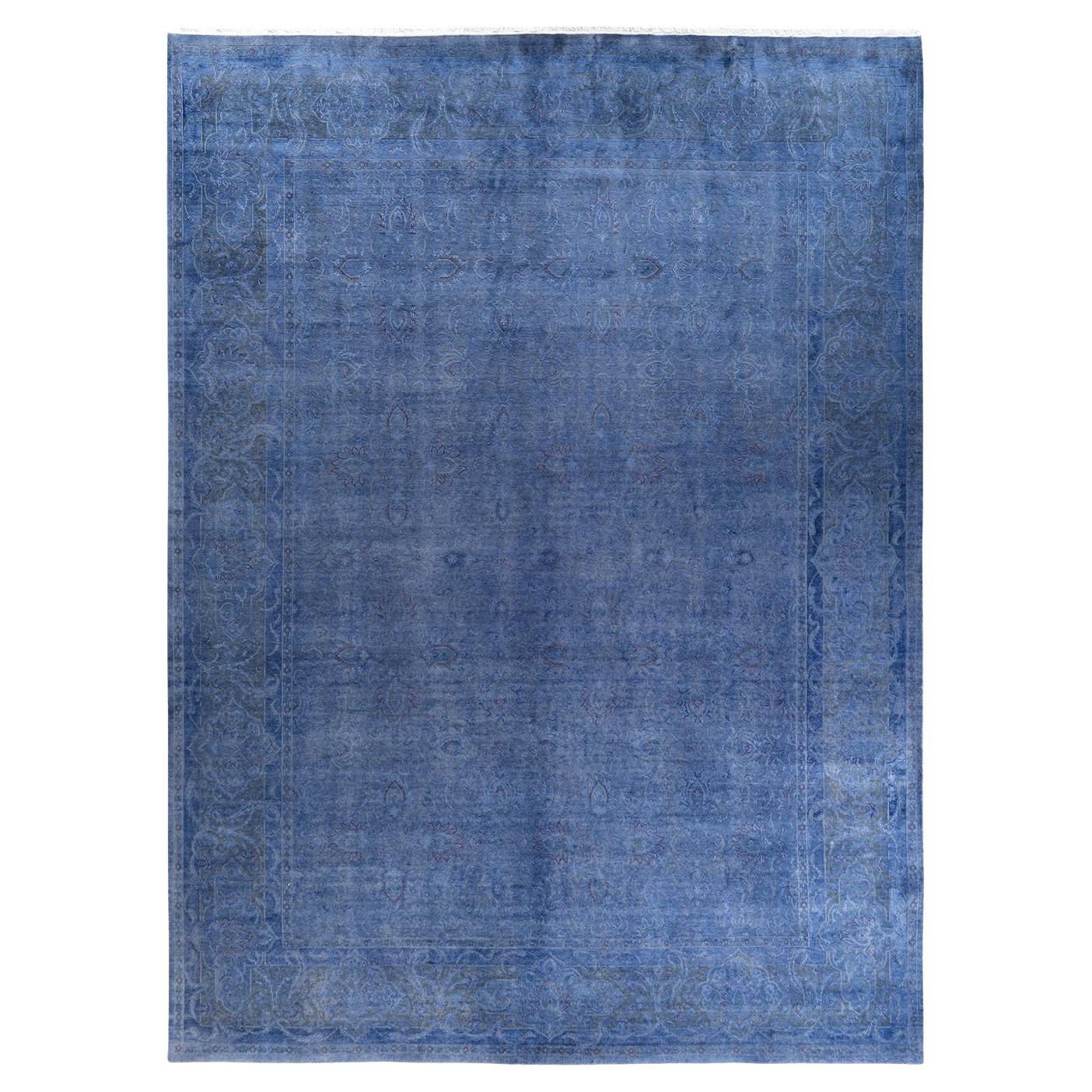 Alfombra de lana teñida a mano contemporánea azul en venta