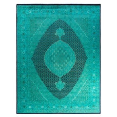 Contemporary Overdyed Hand Knotted Wool Blue Area Rug