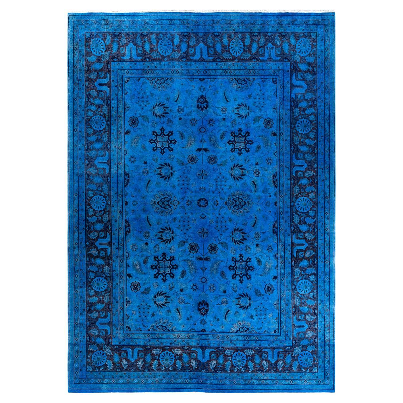 Alfombra de lana teñida a mano contemporánea azul en venta