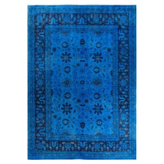 Alfombra de lana teñida a mano contemporánea azul