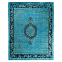 Contemporary Overdyed Hand Knotted Wool Blue Area Rug