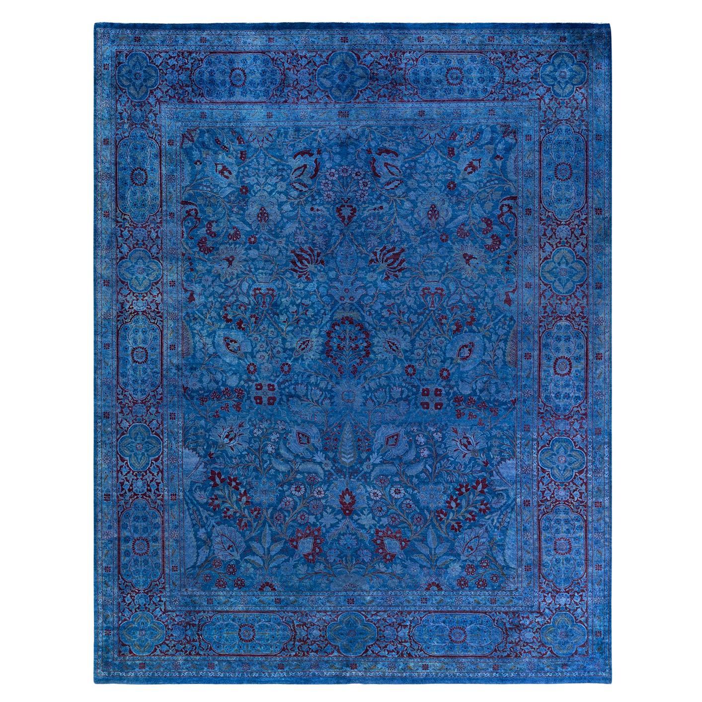 Contemporary Overdyed Hand Knotted Wool Blue Area Rug