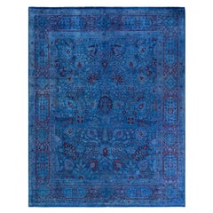 Contemporary Overdyed Hand Knotted Wool Blue Area Rug