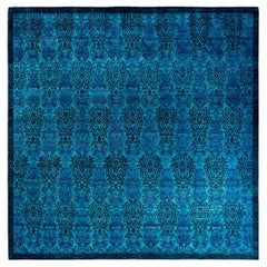 Contemporary Overdyed Hand Knotted Wool Blue Area Rug