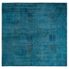 Contemporary Overdyed Hand Knotted Wool Blue Area Rug