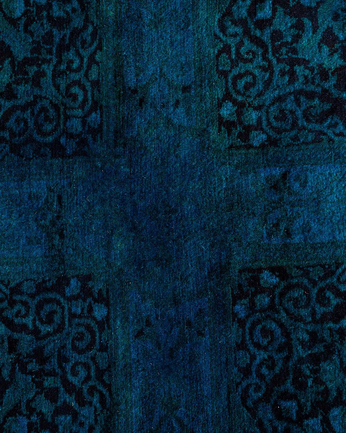 Zeitgenössische Overdyed handgeknüpfte Wolle blau Octagon Bereich Teppich 6' 1