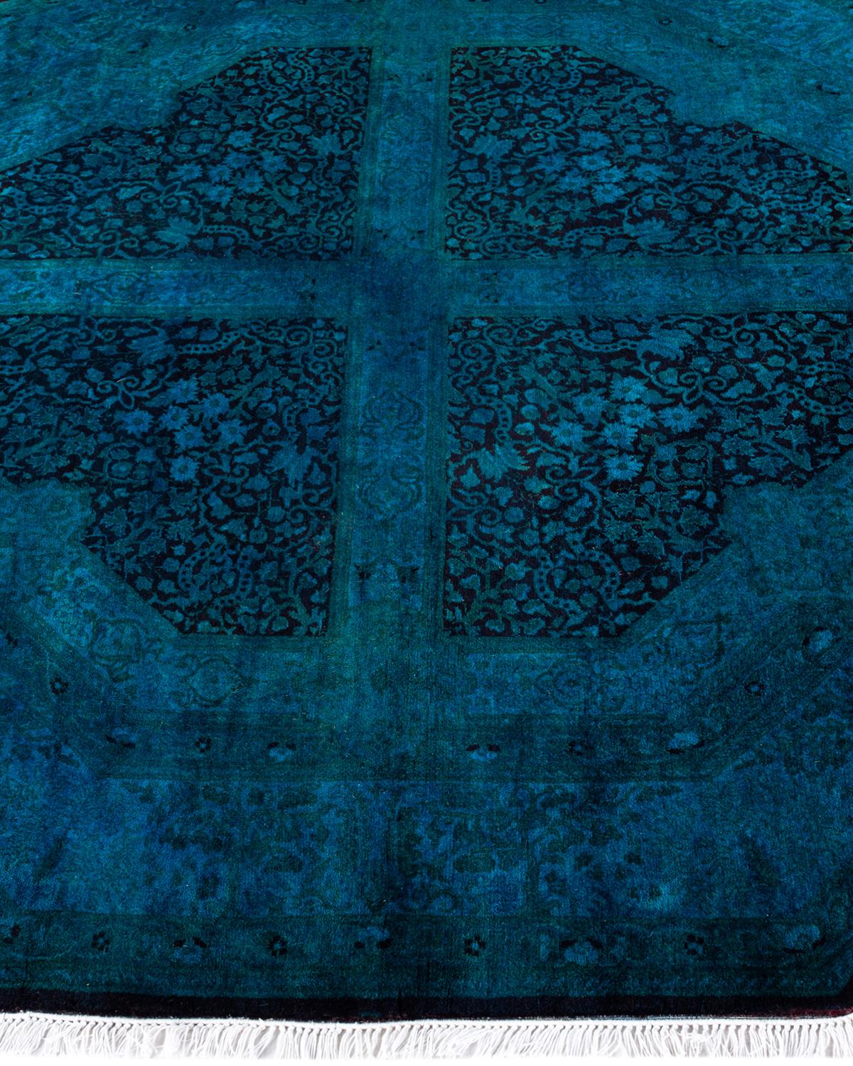 Zeitgenössische Overdyed handgeknüpfte Wolle blau Octagon Bereich Teppich 6' 1