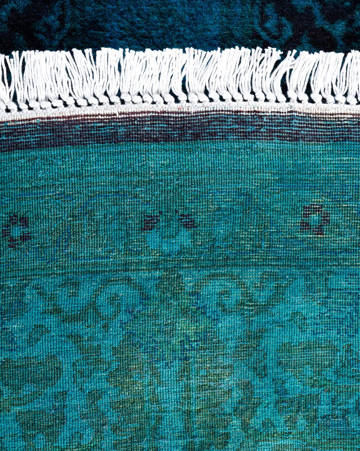 Zeitgenössische Overdyed handgeknüpfte Wolle blau Octagon Bereich Teppich 6' 1