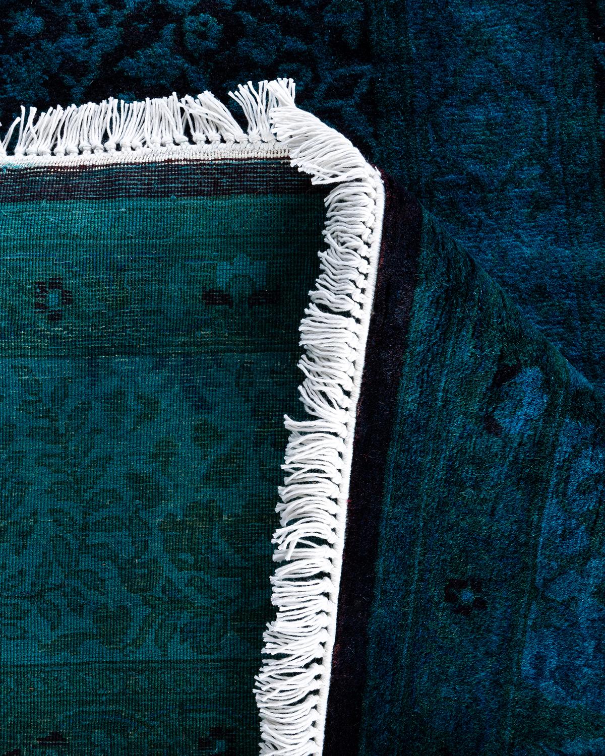 Zeitgenössische Overdyed handgeknüpfte Wolle blau Octagon Bereich Teppich 6' 1