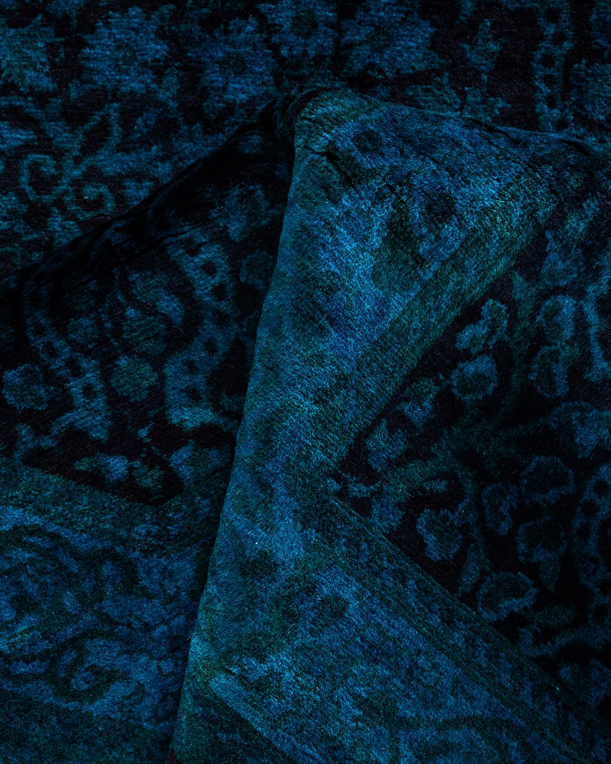 Zeitgenössische Overdyed handgeknüpfte Wolle blau Octagon Bereich Teppich 6' 1
