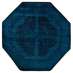 Contemporary Overdyed Hand Knotted Wool Blue Octagon Area Rug 6' 1" x 6' 1"