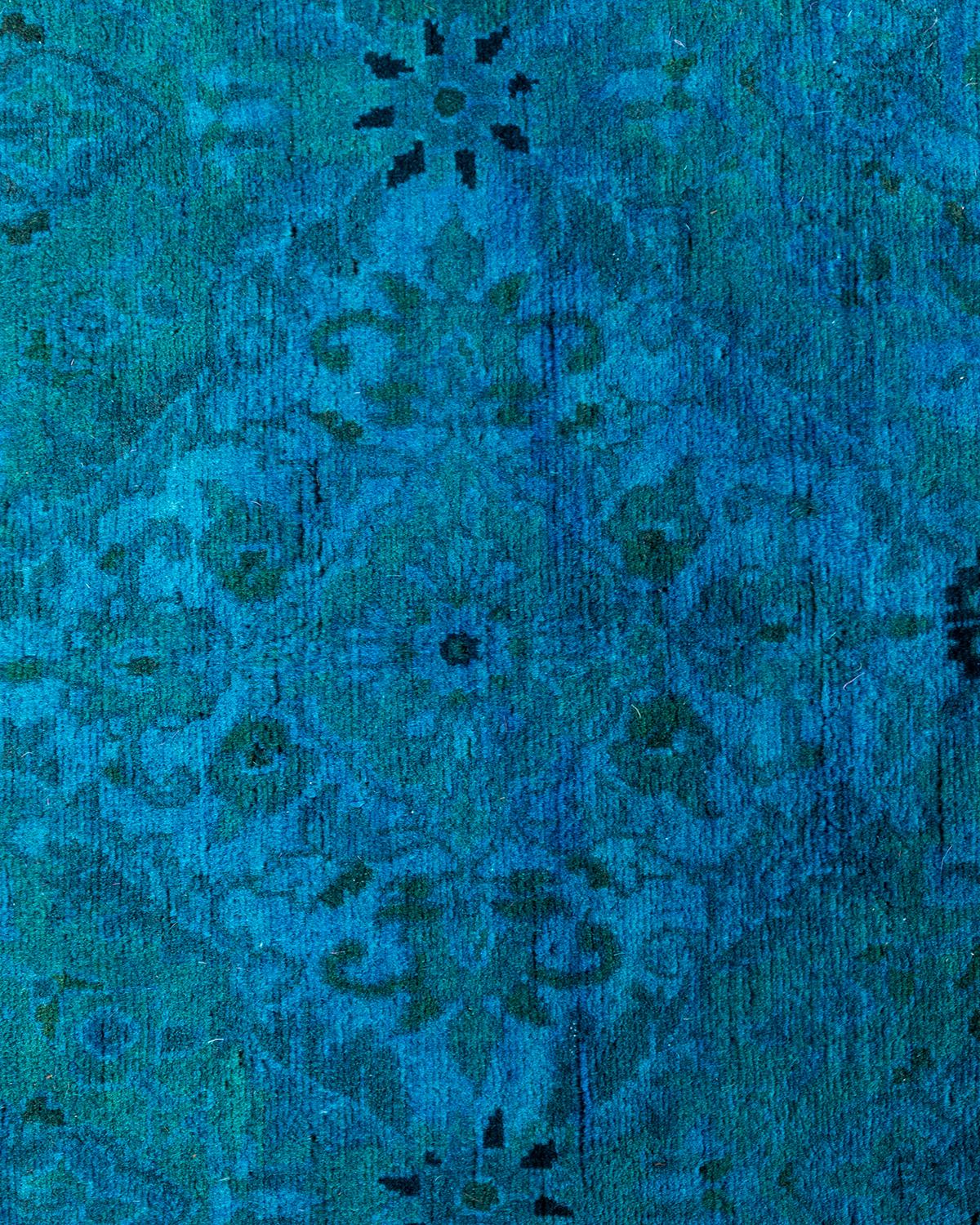 Contemporary Overdyed Hand Knotted Wool Blue Octagon Area Rug 7' 1