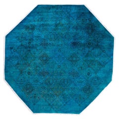 Contemporary Overdyed Hand Knotted Wool Blue Octagon Area Rug 7' 1" x 7' 1"