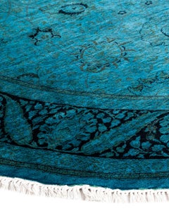 Contemporary Overdyed Hand Knotted Wool Blue Oval Area Rug
