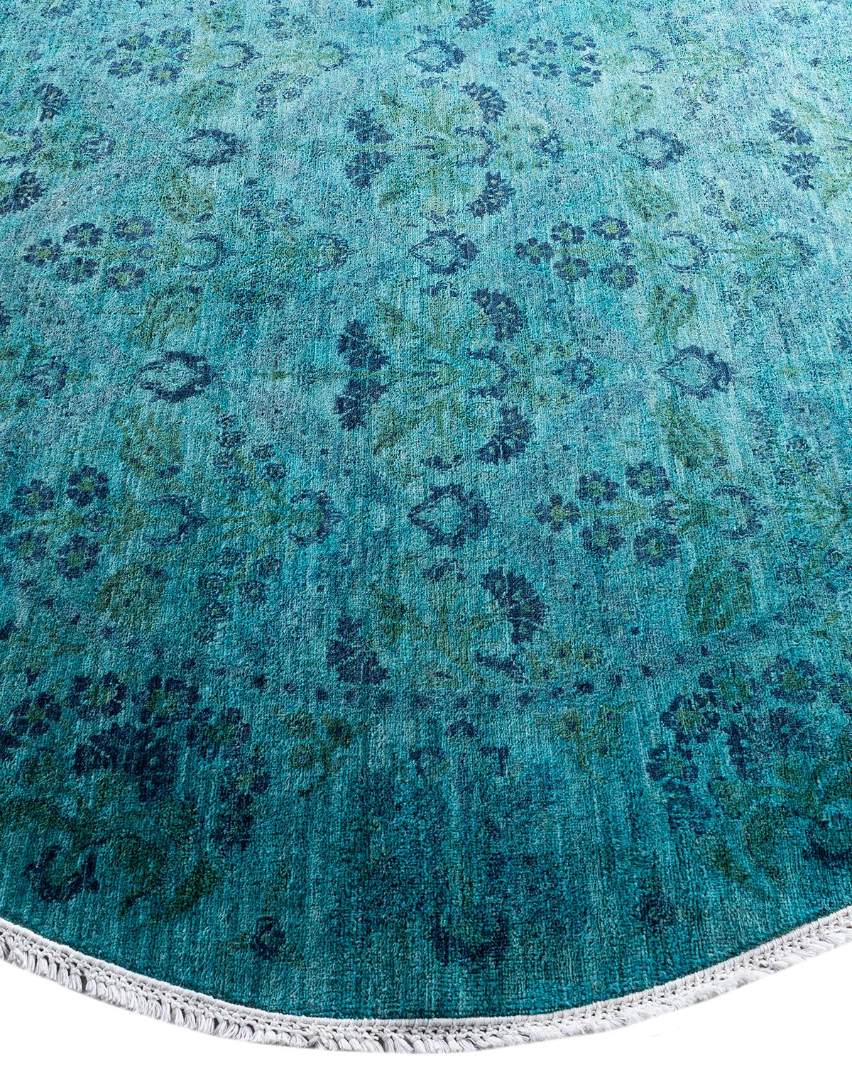 Alfombra redonda contemporánea de lana teñida a mano azul 1,80 x 1,80 cm en Nuevo estado para la venta en Norwalk, CT